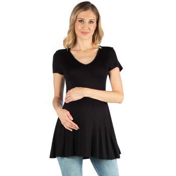 24seven Comfort Apparel Womens Short Sleeve Flared Maternity Tunic Top