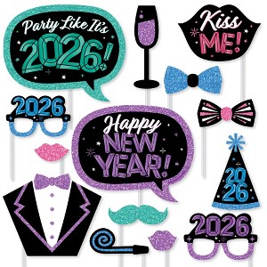 Big Dot of Happiness Colorful New Year Photo Booth Props Kit 2026 New Year's Eve Party, Blue, Green, Pink, Purple NYE Decor - 20 Ct Selfie Prop Sticks - 1 of 4