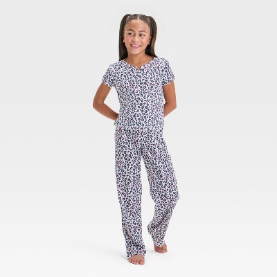 Girls' 2pc 'Leopard' Short Sleeve Ribbed Pajama Set - Cat & Jack™ Pink/Black XL