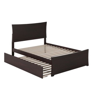 Platform Bed with Footboard & Trundle - Modern Storage Bed Frame with Sliding Guest Bed - 1 of 4