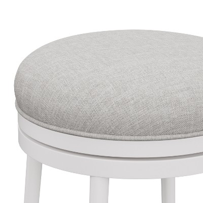 Aubrie Swivel Backless Counter Stool in Off-White and Silver