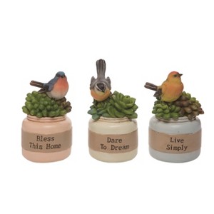 Transpac Resin Bird On Succulent Pot Decor Set of 3 Spring Home Decorations - 1 of 1