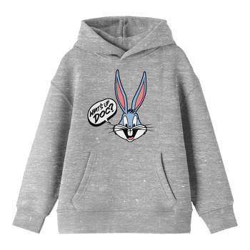 Looney Tunes Bugs Bunny Speech Bubble "What's Up, Doc?" Youth Heather Gray Graphic Hoodie