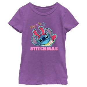 Girl's Lilo & Stitch Merry Stitchmas T-Shirt - 1 of 4