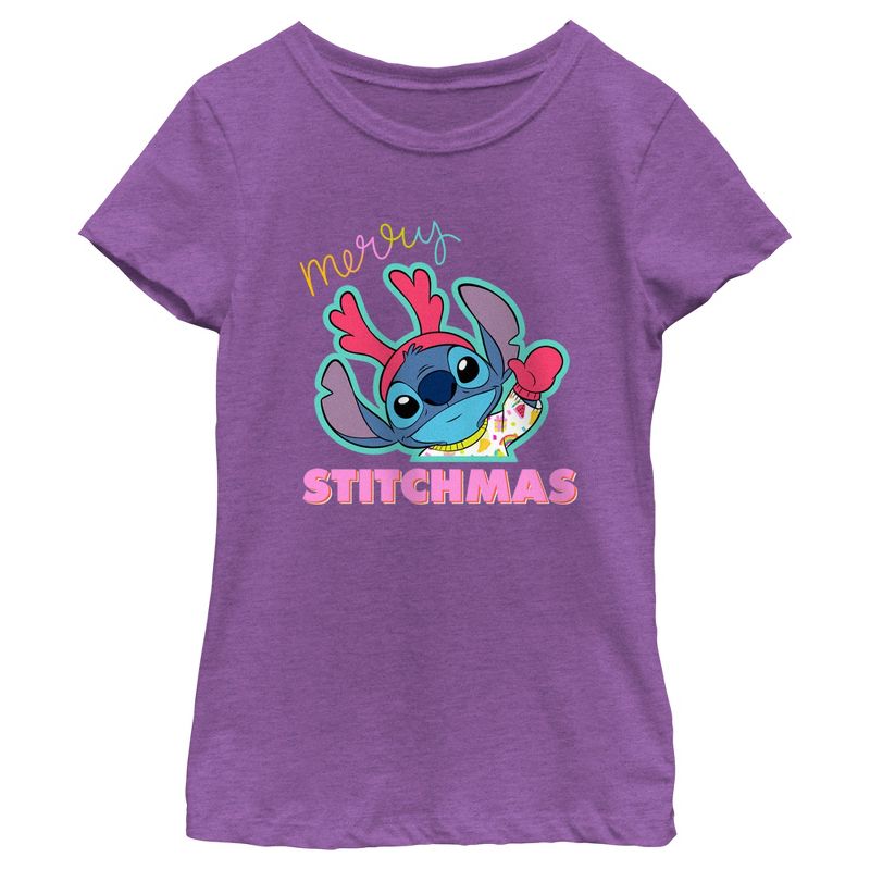 Girl's Lilo & Stitch Merry Stitchmas T-Shirt, 1 of 5