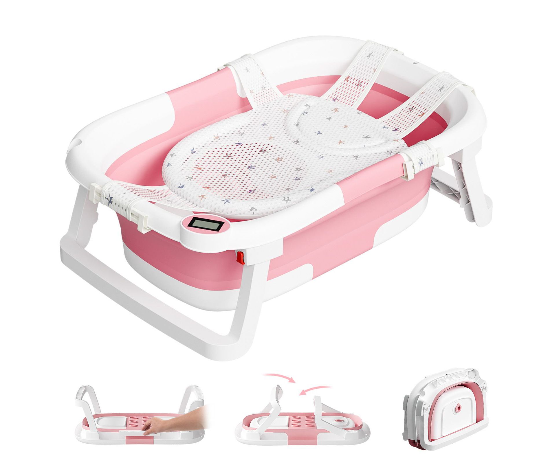 TUMAJUP Collapsible Baby Bathtub for Infants and Toddlers with Bath Net and Thermometer