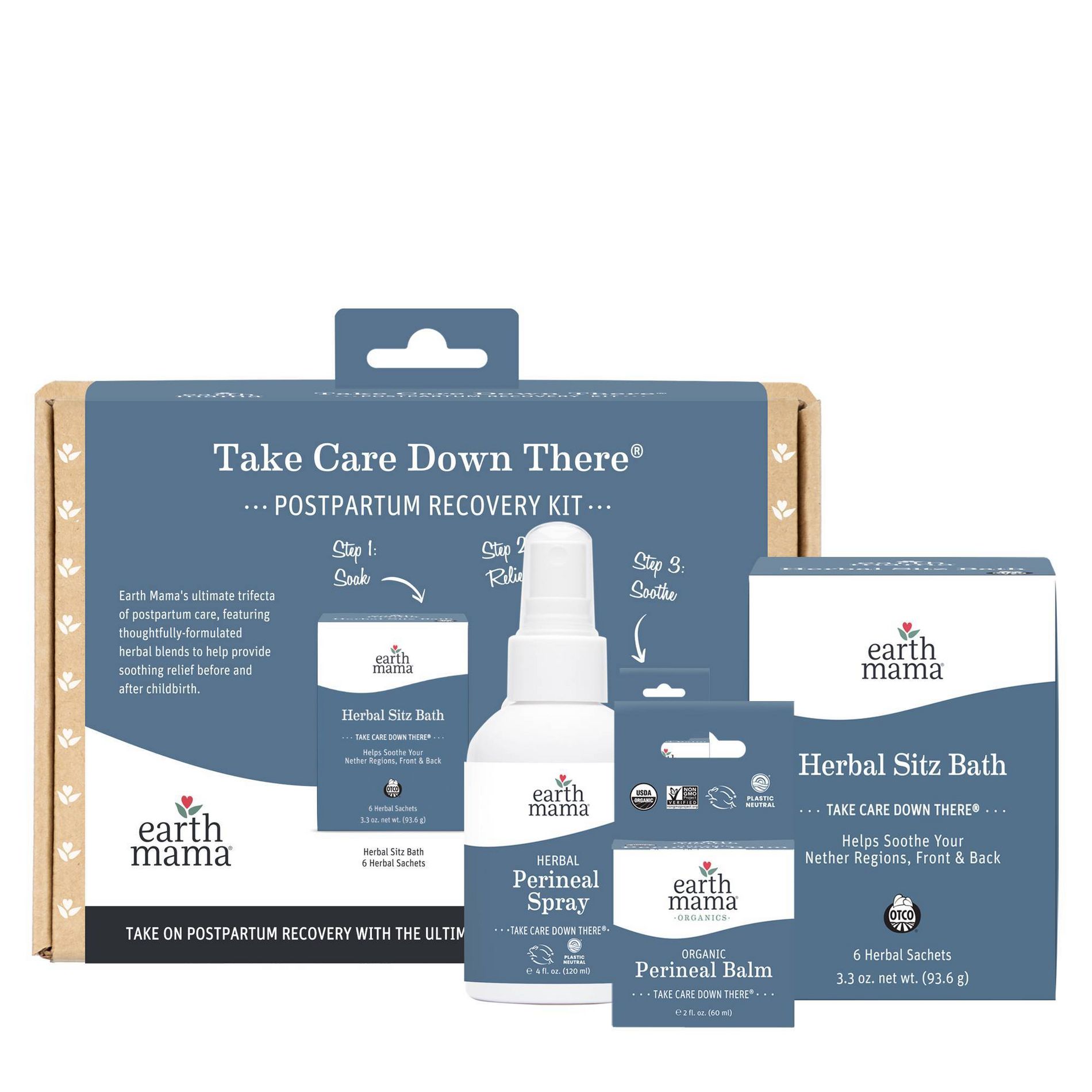 Earth Mama Organic Take Care Down There Postpartum Recovery Kit - 3ct: Feminine Washes, Cream Form, 3 Units