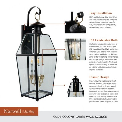 Olde Colony Beveled Glass 3-Light Outdoor Wall Lantern in Black