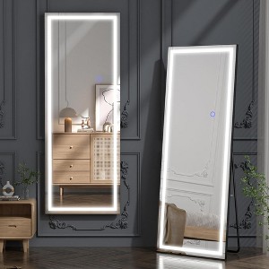Floor Mirror, with LED Adjustable Light, Aluminum Alloy  Arched  Full Body Mirror, for Home Office Clothing Store, 63"X 20" - 1 of 4