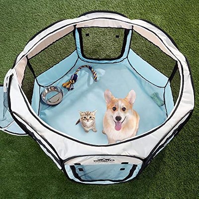 PETMAKER Portable Pop Up Pet Play Pen-Blue, Small