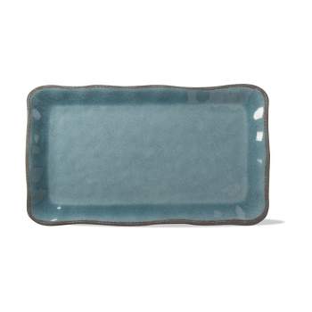 tagltd 17L in. x 11W in. Veranda Cracked Glaze Solid Wavy Edge Melamine Serving Platter   Indoor Outdoor Rectangle Aqua Blue