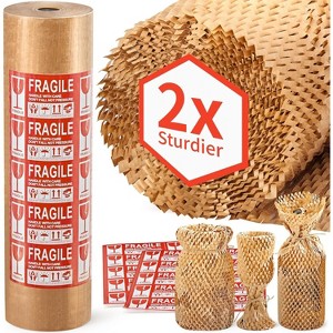 Attop Honeycomb Packing Paper, 15"x 213' Bubble Packing Wrap Wrapping Roll With 20 Fragile Sticker Labels - 1 of 4