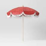 7.5'x7.5' Dual Fabric Outdoor Market Umbrella with Coiled Rope Fringe Coral Orange - Opalhouse™ designed with Jungalow™