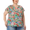 Agnes Orinda Women's Plus Size Floral Ruffle Trim V Neck Button Layered Sleeve Blouses - 2 of 4