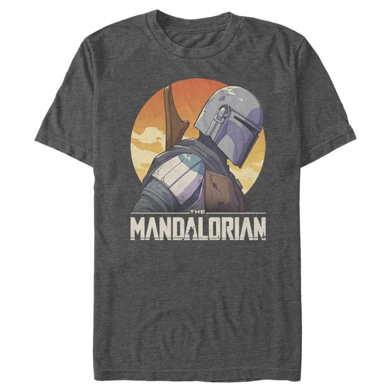 Men's Star Wars The Mandalorian Mando Head Down Profile Sunset T-Shirt, 1 of 5