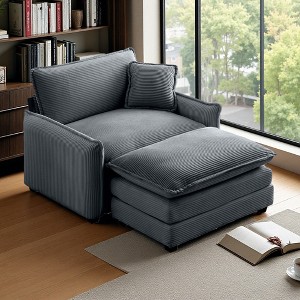 Corduroy Single Sofa with Footstool & Pillow - 1 of 4