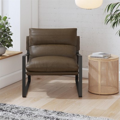 Camel Faux Leather Armchair with Metal Frame