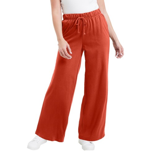 June + Vie by Roaman's Women’s Plus Size French Terry Wide-Leg Pant, 10/12  - Copper Red