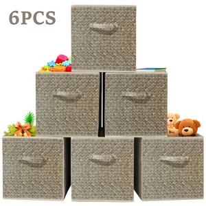 12-inch Foldable Cube Storage Set (6-Piece),Wardrobe Organizer Boxes,Toy & Clothing Storage Containers,Rattan Weave with Printed Pattern,Brown - 1 of 4