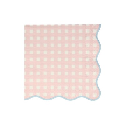 Large Gingham 3-Ply Paper Napkins with Scalloped Edges