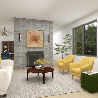 Yellow Velvet Barrel Accent Chair with Wood Legs