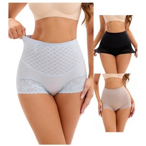 INSPIRE CHIC 3 Packs Women's Lace Mesh Light and Breathable Tummy Control Briefs High Waist Control Panties - 1 of 4