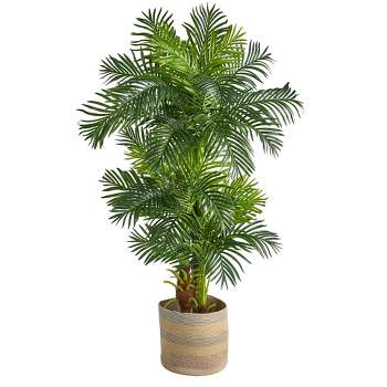 Nearly Natural 6-ft Hawaii Artificial Palm Tree in Handmade Natural Cotton Multicolored Woven Planter
