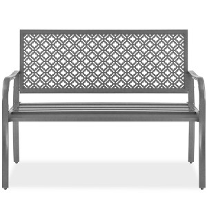 Best Choice Products Indoor Outdoor Steel Garden Bench w/ Geometric Backrest, Foot Levelers - 1 of 4