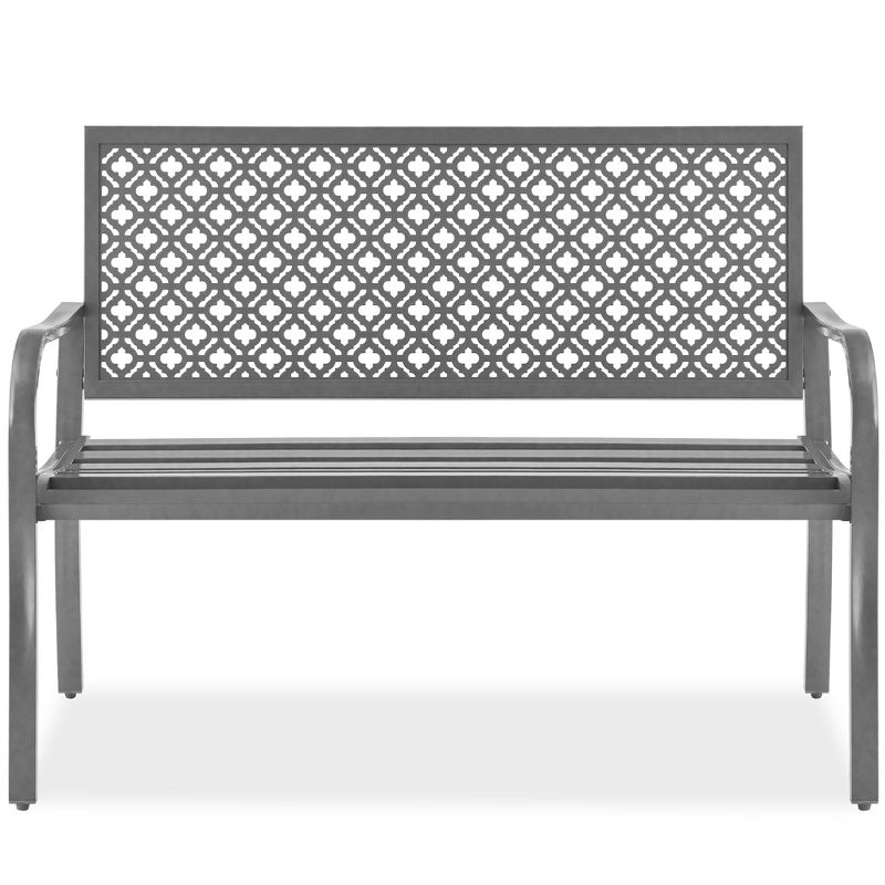 Best Choice Products Indoor Outdoor Steel Garden Bench w/ Geometric Backrest, Foot Levelers, 1 of 9