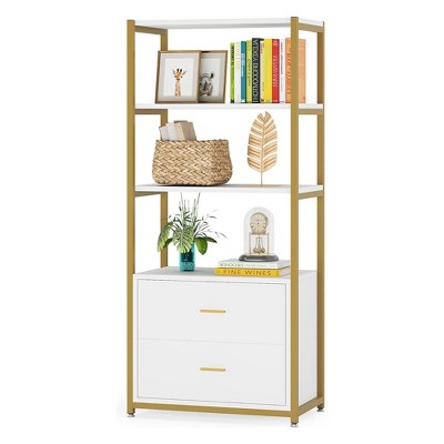 White and Gold 4-Tier Baker's Rack with Drawers