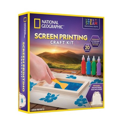 Screen Printing Craft Kit - National Geographic: Silkscreen T-Shirt Kit with Stencils & Fabric Paints for Ages 10+