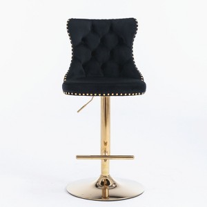 OUTSUPPLY Set of 2 Luxury Swivel Velvet Bar Stools, Adjustable Height, Tufted Back, Stable Base - 1 of 4