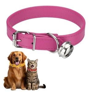 Unique Bargains Dog Collar with Bell Adjustable Buckle PU Leather Dog Collars - 1 of 4