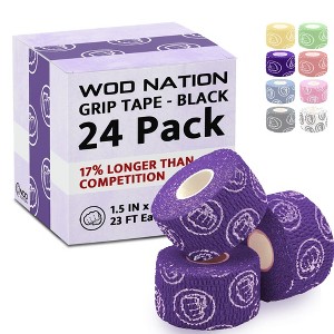 WOD Nation Bulk 24-Pack Weightlifting Hook Grip Tape, Comfortable & Stretchy Athletic Thumb Tape for Exercise (23ft/Roll)- Purple - 1 of 4
