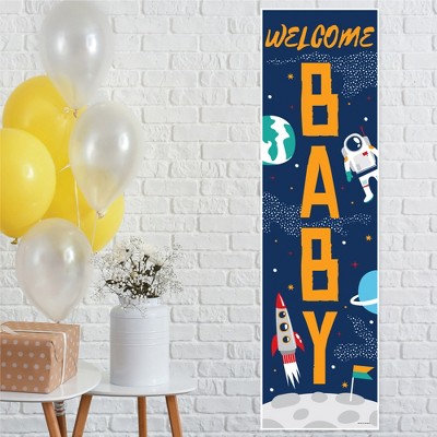 Blast Off to Outer Space - Rocket Ship Baby Shower Front Door Decoration - Vertical Banner