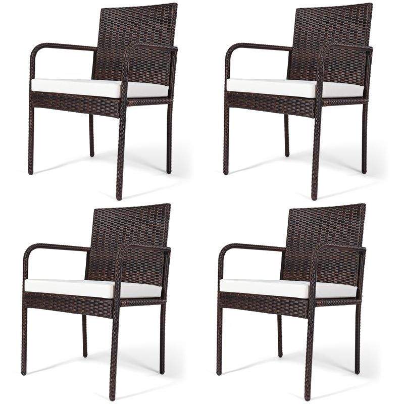 Tangkula Set of 4 Rattan Wicker Dining Chairs Patio Outdoor w/ Cushion Armrest, 1 of 9