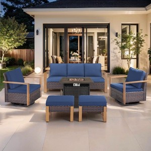 Buenhomino 6 Piece Patio Furniture Set with Fire Pit Table, Outdoor Sectional Conversation Sets Wicker Rattan Sofa with 4'' Thickened Cushion - 1 of 4