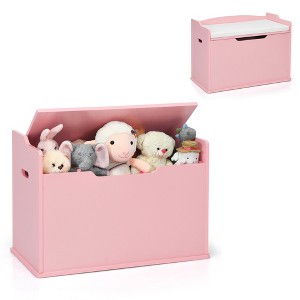 Costway Kids Toy Box Wooden Flip-top Storage Chest Bench W/ Cushion Safety Hinge - 1 of 4