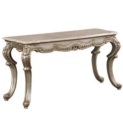 Miliani 58" Natural Marble Top Accent Table with Antique Bronze Wood Legs