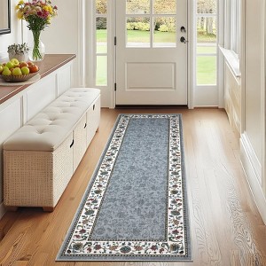 Washable Rugs for Bedroom Farmhouse Floral Floor Mats with Non-Slip Backing, Ultra-Soft Low Pile Living Room Carpet - 1 of 4