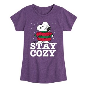 Girls' - Peanuts - Stay Cozy Fitted Short Sleeve Graphic T-Shirt - 1 of 4