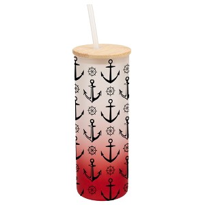 Elanze Designs Nautical Anchor Sailboat Helm Ocean Life Wrap-Around Design 25 Ounce Frosted Gradient Glass On-The-Go Coffee Travel Skinny Tumbler Mug - 1 of 1