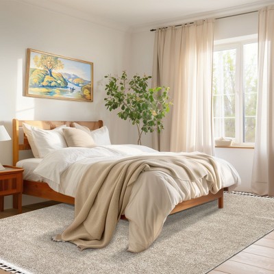 Beige Braided Tasseled Shag Synthetic Area Rug 2' x 3'