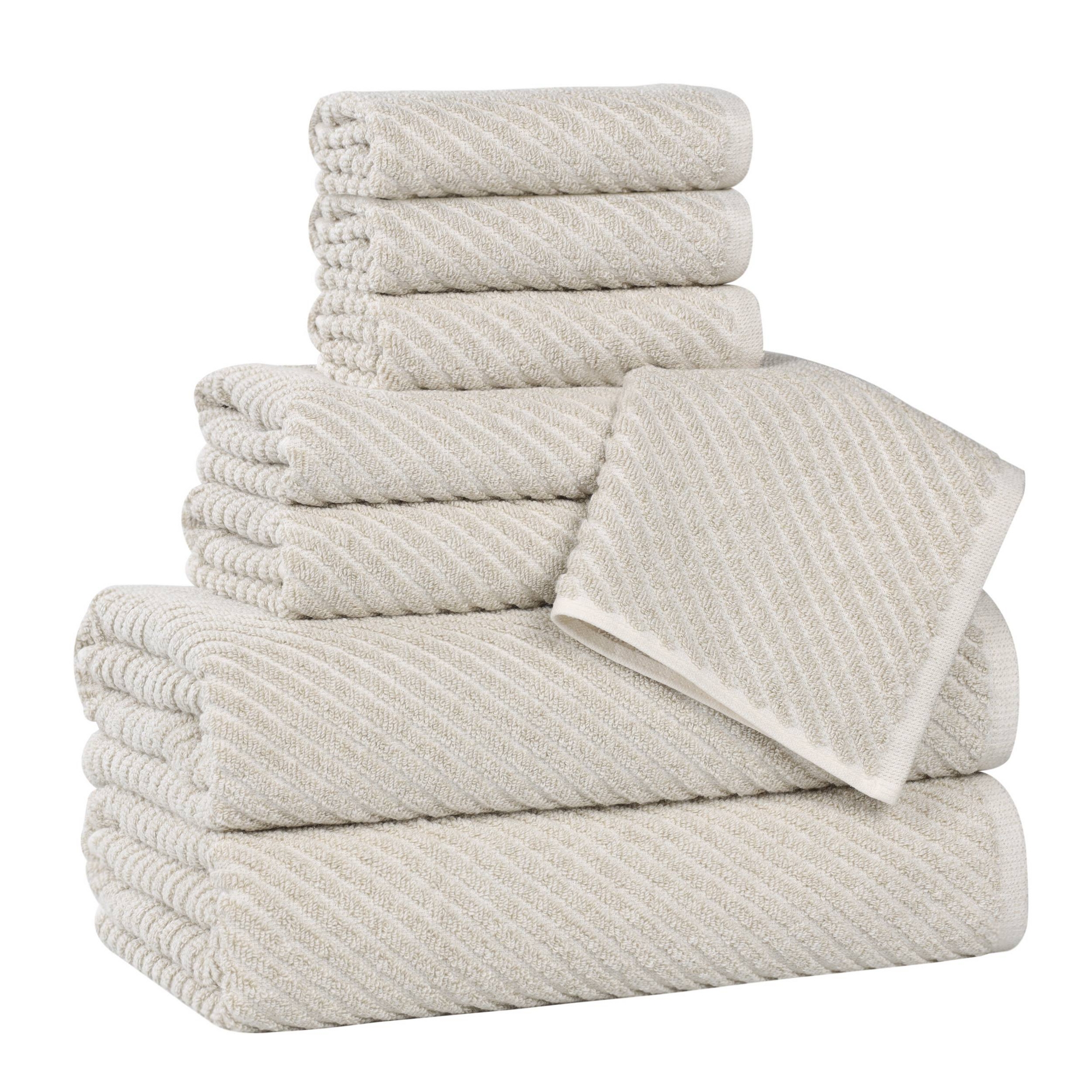 Cotton Viscose Blend 8-Piece Towel Set Ultra Soft, Highly Absorbent, Quick Dry Bath Towel Set, Beige - Blue Nile Mills