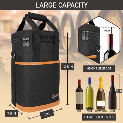 Insulated Black and Brown 4 Bottle Wine Tote Carrier