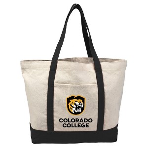 Colorado College Primary Logo Canvas Tote Bag With External Pocket, Reusable Shoulder Bag for Shopping, School, Beach - 1 of 4