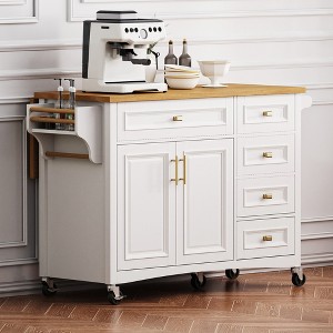 Zeus & Ruta 52'' Embossed Texture Kitchen Island with Spice Rack, Drop Leaf and Adjustable Shelf - 1 of 4