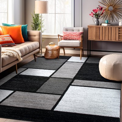 Dark Grey Geometric Synthetic 5' x 7' Reversible Area Rug