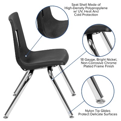 Black and Silver Armless Metal Stacking School Chair