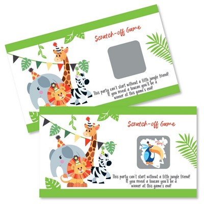 Big Dot of Happiness Jungle Party Animals - Safari Zoo Animal Birthday Party or Baby Shower Game Scratch Off Cards - 22 Count